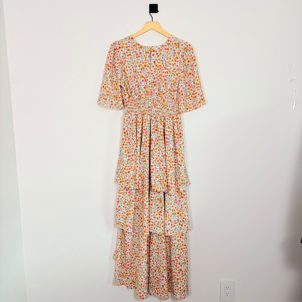 Fourteenth Place Womens Floral Tiered High Low Maxi Dress Smocked Waist Small - Picture 7 of 9